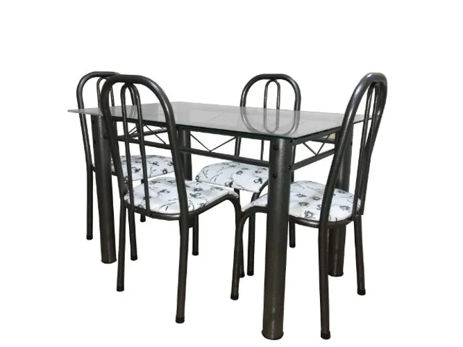 Mesa em granito Life c/ 4 cadeiras vidro 8mm - Frete e montagem grátis!!!