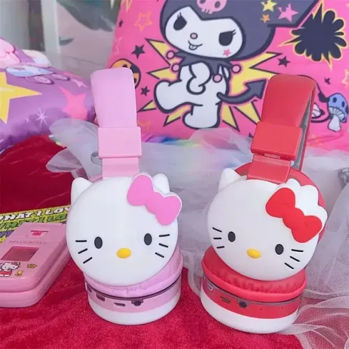 Hello Kitty Headphones Bluetooth Hello Kitty Rosa ou vermelho Super Kawaii.