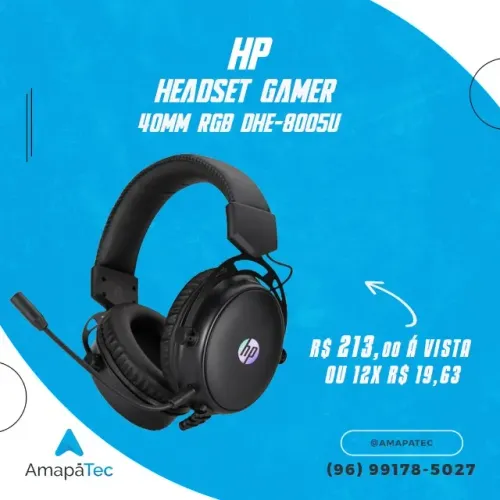 Headset Gamer HP DHE-8005U LED RGB 7.1 Drivers 40mm USB