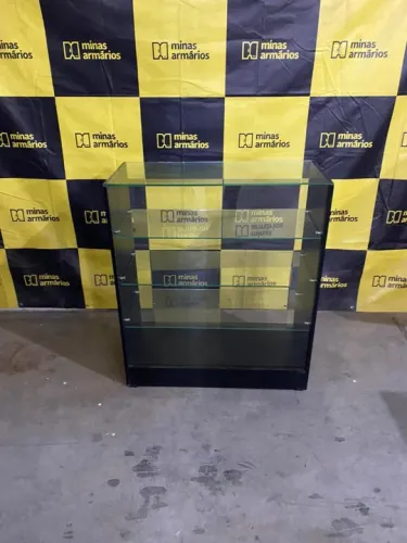 Balcão expositor Preto MDF Prateleiras de vidro 100x87x38