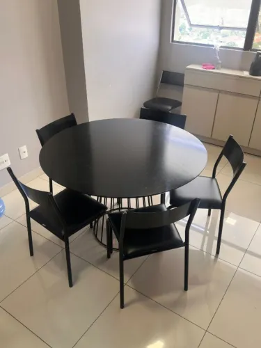 MESA TOKSTOK REDONDA 1,20 M + 5 CADEIRAS (PRETO)