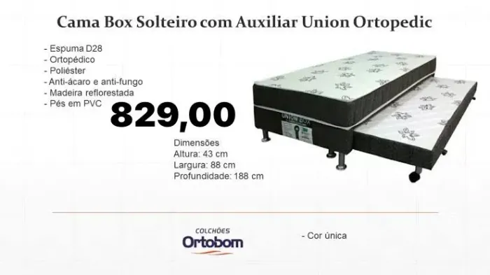 Cama Box Solteiro com Auxiliar Ortopédica Union - ENTREGA HOJE !!!