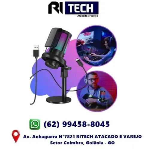 Microfone Gamer Condensador Usb Podcast Alta Sensibilidade Rgb Tomate MT-1060R