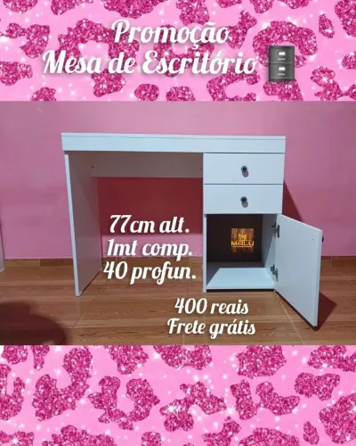 Mesa de Escritório Branca 77cm Alt. 1mt Comp. 40 Prof.