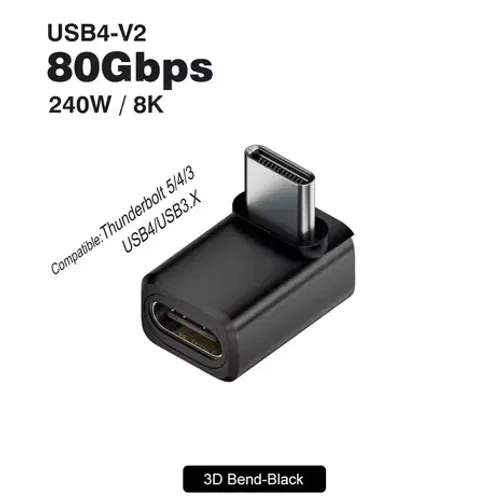 Adaptador de ângulo de 90 graus, USB-C 4, 80gbps, thunderbolt 
