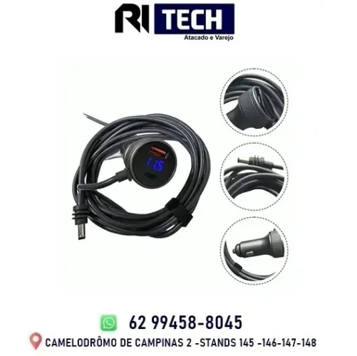 Cabo Para Starlink Mini Carregador De Carro Duplo USB 12V-24V DC Cabo Voltímetro Isqueiro