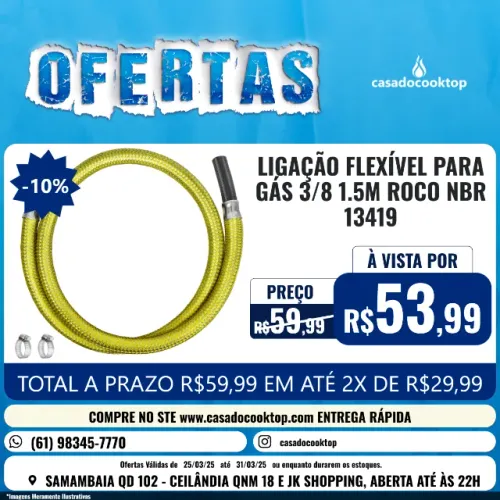 LIGAÇÃO FLEXÍVEL PARA GÁS 3/8"- 1,5 M ROCO NBR 13419