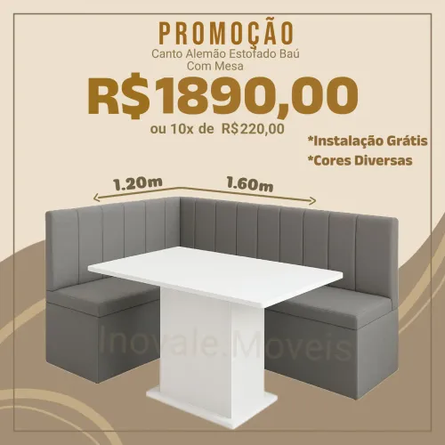 Banco Alemão estofado baú 1,20x1,60 + Mesa 