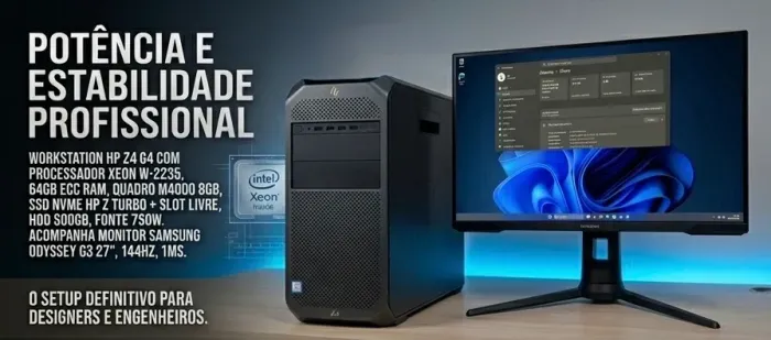 Workstation HP Z4 G4 Xeon W 2235 64GB ECC Quadro M4000 8GB + Monitor Samsung Odyssey G3 27
