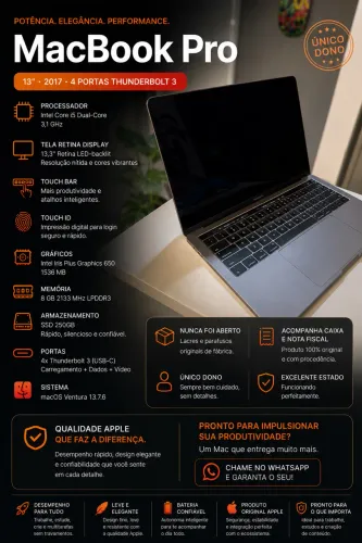 Macbook Pro 13 2017 Único Dono Intel i5 3.1Ghz | 8gb | Touch Bar