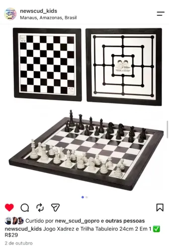 Jogo Xadrez e Trilha Tabuleiro 24cm 2 Em 1
