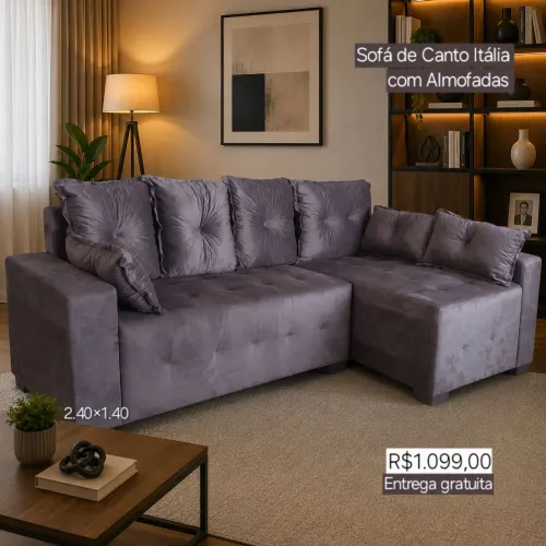 PROMOÇÃO URGENTE - Sofá de Canto Itália 4 LUGARES Chumbo com Chaise Disponível