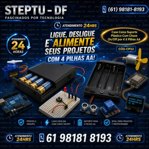 Caixa Suporte Plástico Com Chave On/Off por 4 X pilhas AA Ig  Arduino  COD-CP33     