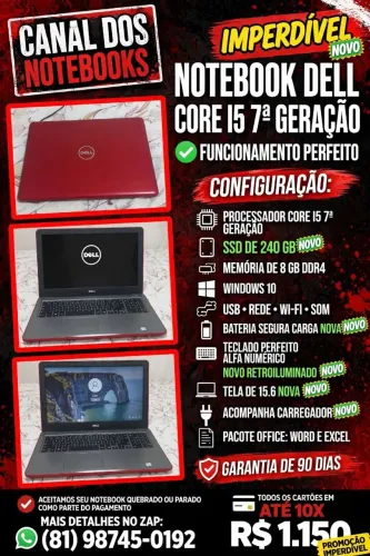 NOTEBOOK DELL CORE I5 SÉTIMA GERAÇÃO