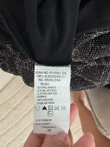 Vestido Feminino Preto Brilho Decote Profundo Festa Tamanho 38