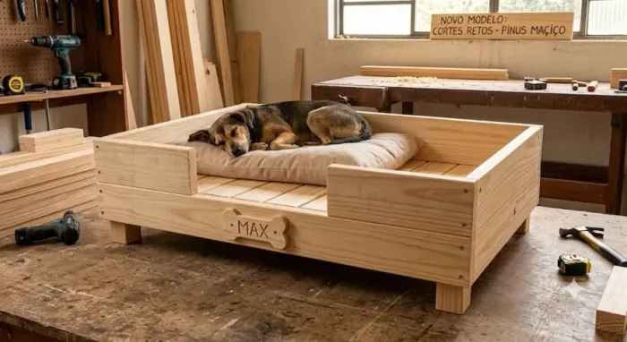 Cama Pet em Madeira Pinus Maciço - 60x50 cm (Sob Encomenda)