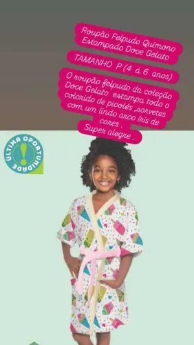 SUPER PROMOÇÃO - Roupão Felpudo Quimono Estampado Doce Gelato <br>TAMANHO P (4 á 6 anos)