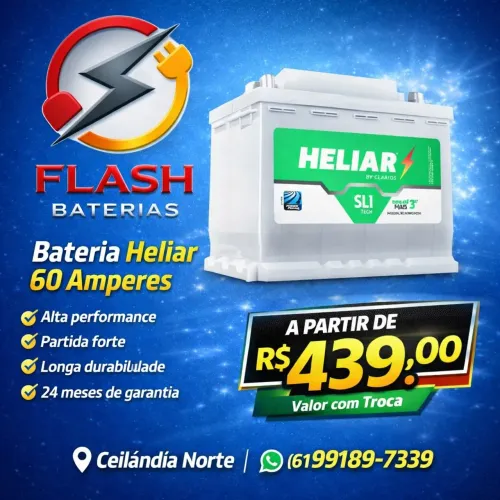 Bateria Heliar carro 60 ah apenas 439,00- Baterias com 2 anos de garantia 