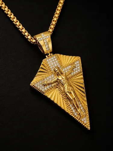 Pingente Jesus Rhinestone em Ouro 18K