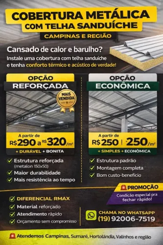 COBERTURA METÁLICA COM TELHA SANDUÍCHE - CAMPINAS E REGIÃO