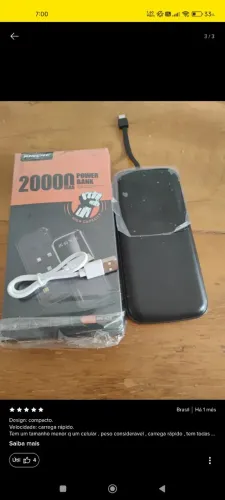 Power Bank 20.000mAh 22.5W Carga Rápida Com Display Digital