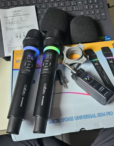 Microfone Duplo sem Fio - Recarregável.