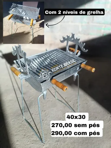 CHURRASQUEIRA DE ALUMÍNIO G COM SUPORTE PARA ESPETOS