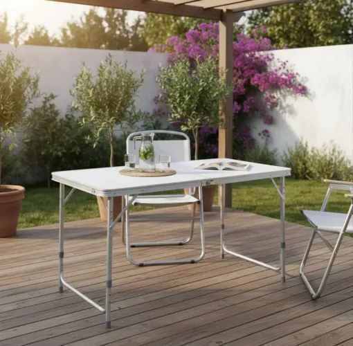 Mesa Dobrável (VIRA MALETA) - camping / praia 120x60cm BRANCA