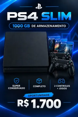 PS4 SLIM -1000GB ARMAZENAMENTO -COMPLETO -Oportunidade única