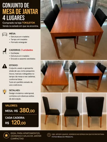 Mesa 4 lugares toda em madeira 