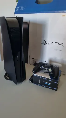 Ps5 Fat BLACK com Leitor de Discos + Dualsense 5 BLACK + Base para Carregamento 