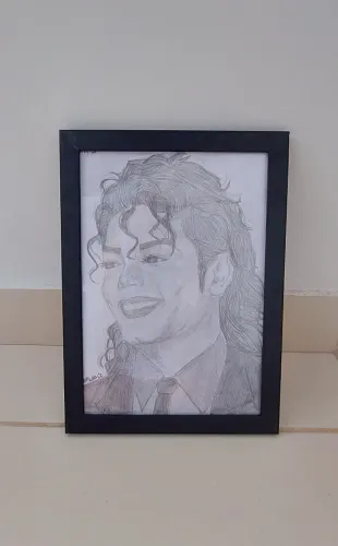 Moldura com desenho a grafite de Michael Jackson A4