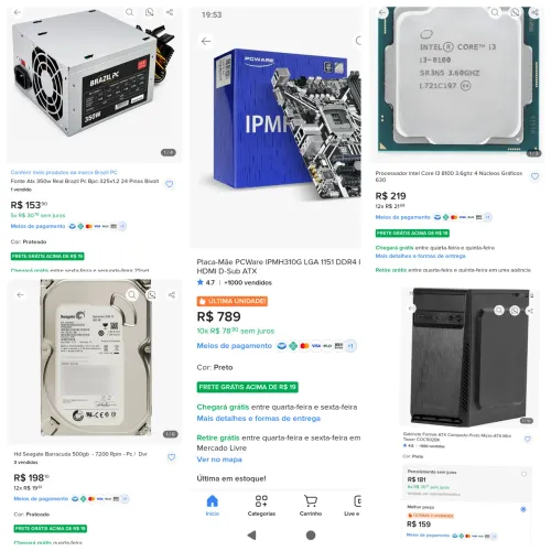 Gabinete computador Placa DDR 4 i3 8° HD 500Gb Gabinete zero cooler