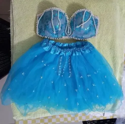 Fantasia Sereia adulto Azul Bordada 
