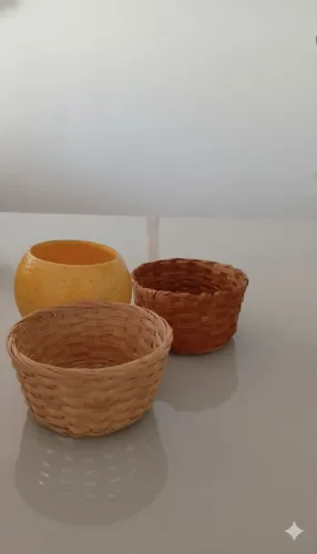Kit com 3 cachepot, cesta palha Cesta Pote Vaso