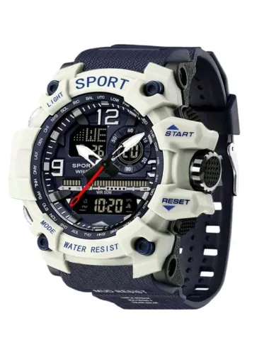 Relogio Masculino Esportivo Multifuncional Prova Dagua Azul E Branco