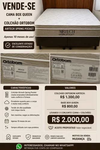 CAMA BOX QUEEN + COLCHÃO ORTOBOM AIRTECH SPRING POCKET