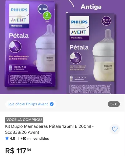 Kit Duplo Mamadeiras Pétala 125ml E 260ml - Scd838/26 Avent