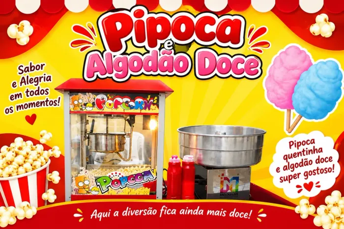 Pipoca e algodão doce 3 horas livres
