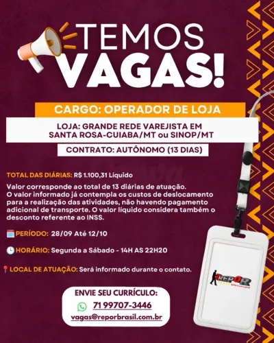 Temos vagas- OP de Loja