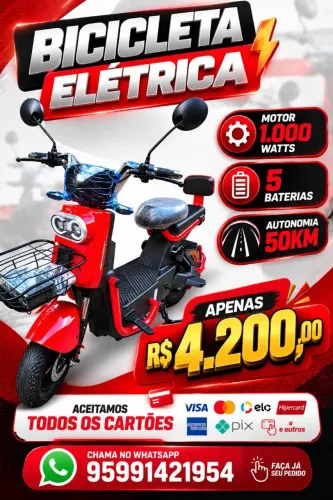 PROMOÇÃO BICICLETA ELÉTRICA ARO 14 1.000W ALARME E CHAVE RESERVA