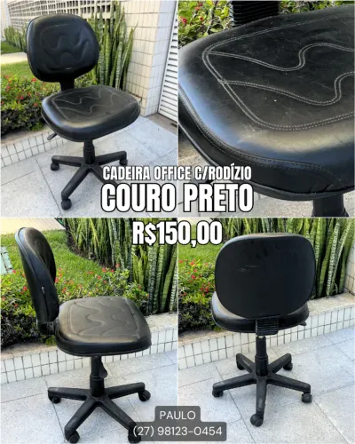 Cadeira Office Couro Preto Semi nova