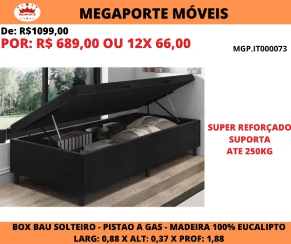 Box Baú Solteiro 0,88x1,88 Veludo