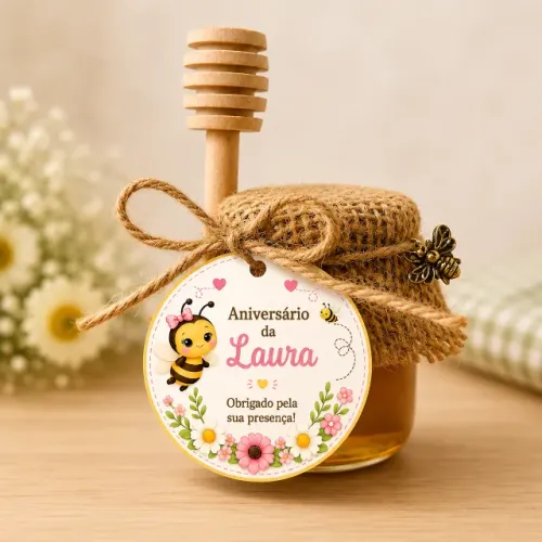  Lembrancinhas Potinhos de Vidro 40ml Com Pega Mel - Cordão com Tag Personalizada 