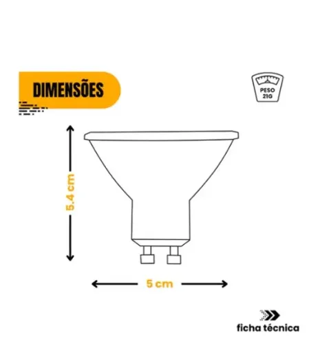 Kit 10 Lâmpadas Dicroica Led 7w Mr16 3000k Branco Quente