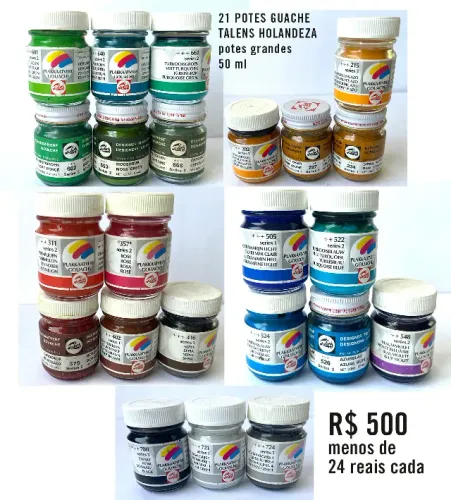 21 potes de Tinta GUACHE HOLANDEZA marca TALENS -embalagem 50ml