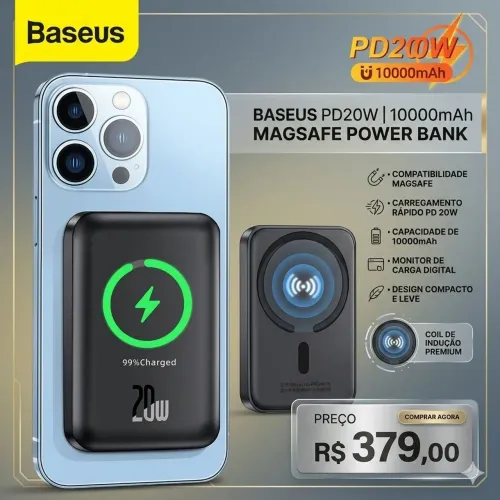 Power Bank Magsafe Para Iphone e Samsung 10000mah Baseus (Original e Lacrado)