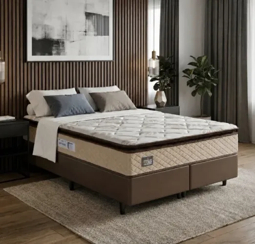 Conjunto Colchão Queen Ortopédico D33 + Base Box Corino Marrom Konfermaris 158x198 cm
