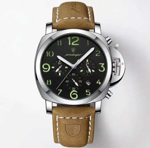 Relogio Estiloso Poedagar 859 Silver Black Pulseira Nobuck<br>Cronógrafo Pulseira de couro