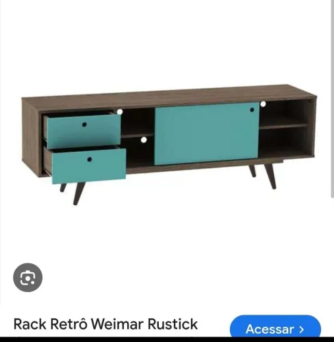 Rack Retrô Rustick Carvalho e Turquesa 160 cm
